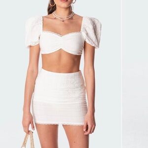Edikted White Mini Skirt and Top Set